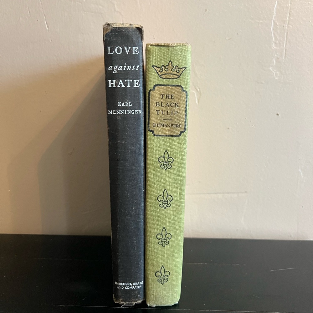 Two vintage books used for decor